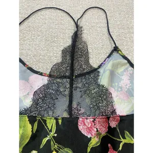 Victorias Secret Satin Camisole Top NWT Black Floral Lace Back Halter Size L thumbnail 11