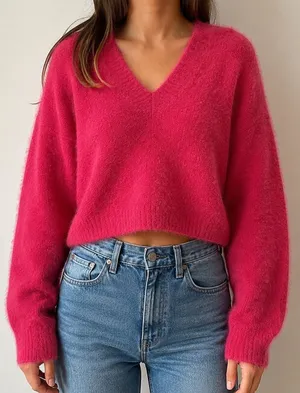 Marine Layer Teddy Eyelash Sweater Womens S Pink Fuzzy Wool Blend Cropped thumbnail 1