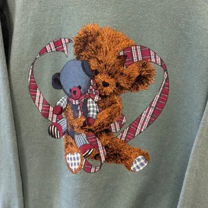 Vintage Ross Sportswear Teddy Bear Plaid Heart Sweatshirt Green USA Made L/XL thumbnail 5