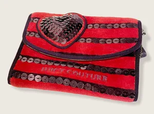 Juicy Couture Velour Y2K Oxblood Heart Purple Sequin Stripe Snap Zipper Wallet‎ thumbnail 1