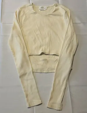Lovers + Friends Revolve Clea Ribbed Knit Open Front Cropped Cream Sweater S thumbnail 1
