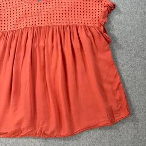 Jodifl Eyelet Cutout Babydoll Blouse Women's Small Orange Short Sleeve Ruffle thumbnail 4