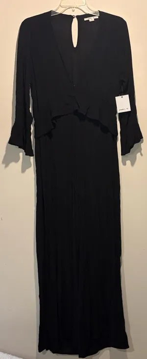 O’Neill- NWT “Bryan” Black Sheer Wide Leg Bell Sleeves Jumpsuit Coverup- Size S thumbnail 1