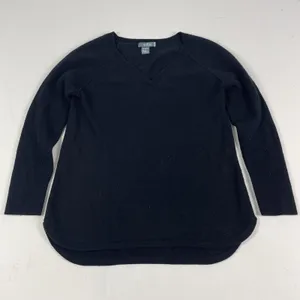 Griffen Cashmere Sweater Womens‎ Medium Black 100% Cashmere V Neck Knit Pullover thumbnail 1