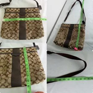 Coach Shoulder Bag‎ F28502 Signature Stripe Brown Canvas Leather Crossbody Y2K thumbnail 11