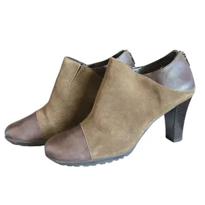 Aerosoles Two-Tone Womens Brown Suede Leather‎ Block Heel Ankle Boots Chic thumbnail 4