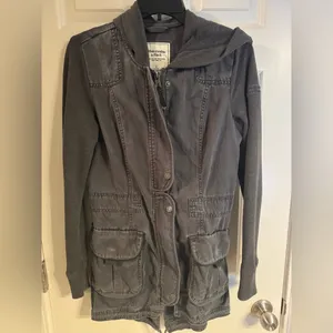 Abercrombie & Fitch Jacket Womens Charcoal Gray Military Hooded Utility, S‎ thumbnail 3