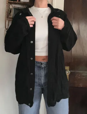 Oversized Black Distressed Denim Jacket thumbnail 1