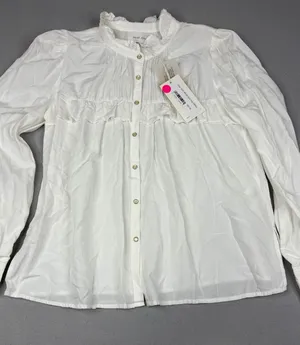 NWT Dear John Ayla Blouse Womens S White Ruffle Pearl Snap Western Prairie Top thumbnail 1