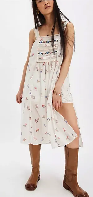 Free People The Way Back Maxi Top XS White Floral with Embroidery thumbnail 1