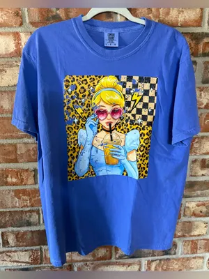 Comfort Colors Flo Blue Short Sleeve Tee with Princess Coffee Pop Art thumbnail 1
