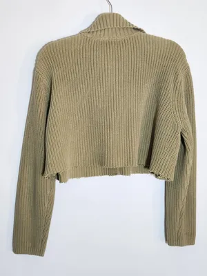 Marco Pecci Green Ribbed Knit Cropped Cardigan Sweater Size 48 IT / US 14 Flaw thumbnail 4