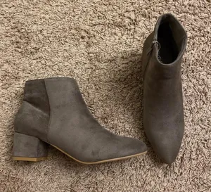 Taupe Faux Suede Block Heel Booties thumbnail 4