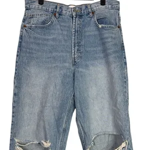 Zara Vintage Style Wide Leg Distressed Cropped Ankle Jean Raw Hem Cotton 10 Blue thumbnail 2