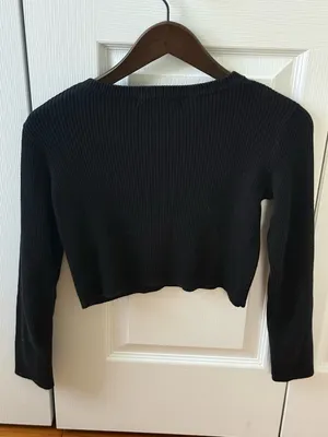 Brandy Melville Delilah Rib Knit Cropped Long Sleeve Henley in Black thumbnail 3