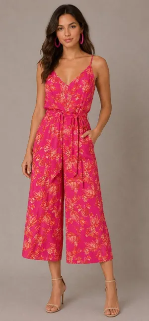 Free People Hot Tropics Wide Leg Cropped Jumpsuit Size Small thumbnail 1