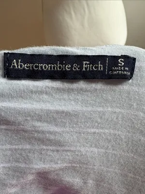 Abercrombie & Fitch Light Blue and White Striped Off-Shoulder Ruffle Crop Top thumbnail 5
