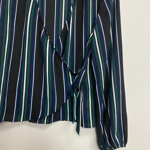 Express Women's Black Striped Faux Wrap Long Sleeve‎ Blouse Size Medium thumbnail 3