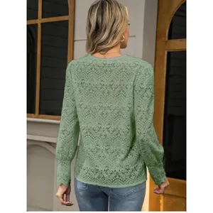 NEW Light Green Lace Tops Blouse Puff Long Sleeve V Neck Button Down M thumbnail 2
