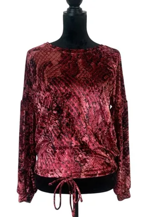 Project RUNWAY Women’s XS Burgundy Crushed‎ Velvet Whimsigoth Long Sleeve Top thumbnail 1