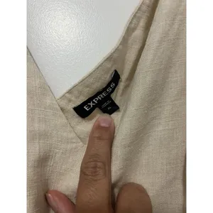 Express Beige Linen Blend Peplum crop tank top ruffle size XL Sleeveless Zip Up thumbnail 2