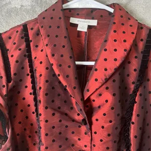Vintage Whimsigoth Dark Romance Red‎ Satin Polka Dot Belted Blouse Structured SM thumbnail 4