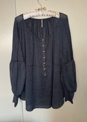 Free People Navy Button-Down Blouse thumbnail 1