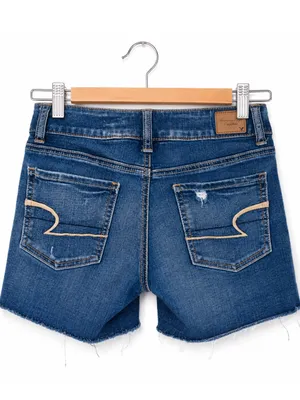 American Eagle Outfitters Dark Blue Distressed Denim Shorts thumbnail 5