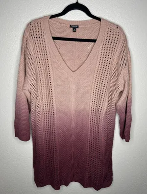 Torrid Sweater Womens 2X Pink Ombre V Neck Open Knit 3/4 Sleeve Cable Tunic thumbnail 1