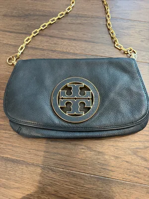 Tory Burch Black Leather Crossbody with Gold-Tone Logo and Chain - C39-182 thumbnail 2