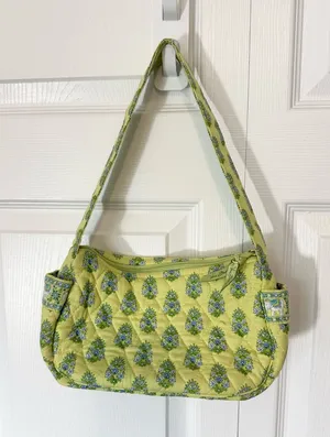 Vintage Vera Bradley Green Blue Floral Elephant Quilted Shoulder Bag USA thumbnail 1
