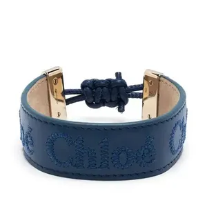 CHLOÉ | Embroidered-Logo Leather Woody Bracelet Navy Blue thumbnail 2