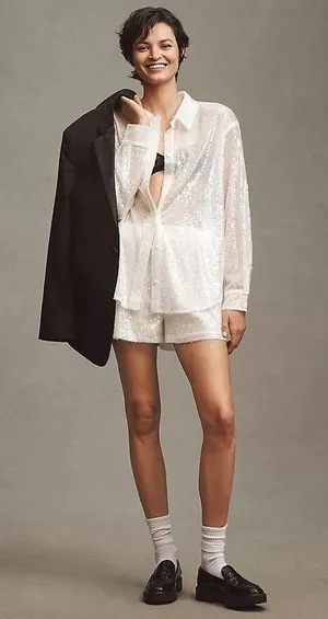 Anthropologie White sequin set thumbnail 1