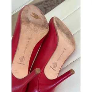 Antonio Melani‎ Red Leather Peep Toe Pumps Stiletto Heels Womens 9M thumbnail 7