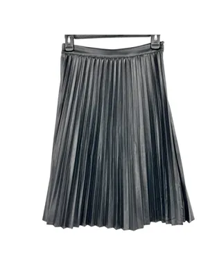 Monteau Black Faux Leather Accordion Pleated Edgy Chic Midi Skirt Size Small thumbnail 2