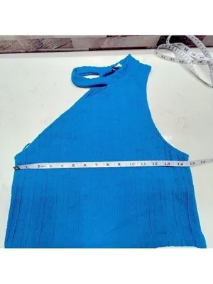 Nwt ZARA - ribbed asymmetrical cut out electric blue crop top Sz Large thumbnail 8