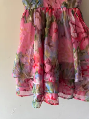 Lulus Evonne Pink Abstract Floral Tiered Mini Skater Dress thumbnail 4