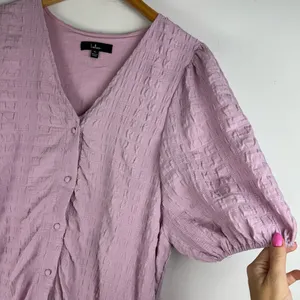 Lulu’s Sunny Love Seersucker Puff Sleeve Button Front Midi Dress Sz XL Lilac thumbnail 9