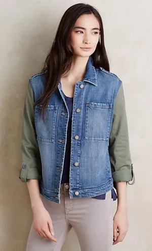 Pilcro Anthropologie Denim Military Jean Jacket Size Small Boho Layering Casual thumbnail 1