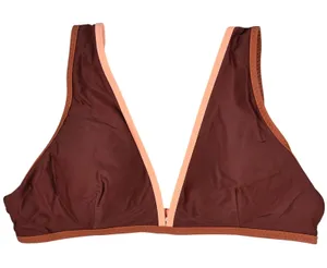 Aerie Scoop Bikini Top Brown Peach Trim V Neck‎ Plunge Size XL thumbnail 1