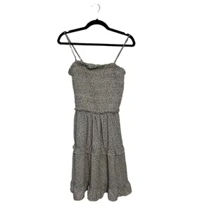 Jessica‎ Simpson Mini Dress Smocked Tiered Black White Leopard Print NWT Boho M thumbnail 2