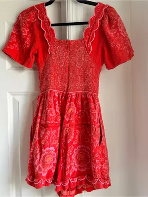 FARM Rio Olivia Red Floral Puff-Sleeve Mini Romper thumbnail 7
