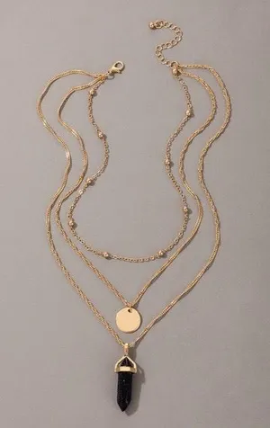 Disc Geometric Pendant Layered Necklace Gold thumbnail 1