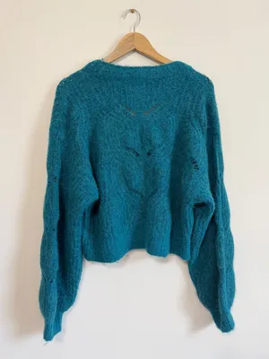Anthropologie Gaby Textured Alpaca Wool Cardigan Size Small Blue Sweater Fall thumbnail 7
