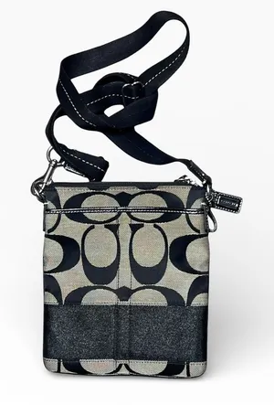 Coach Signature Stripe Swingpack Bag Black Grey‎ Jacquard Crossbody Small Y2K thumbnail 1