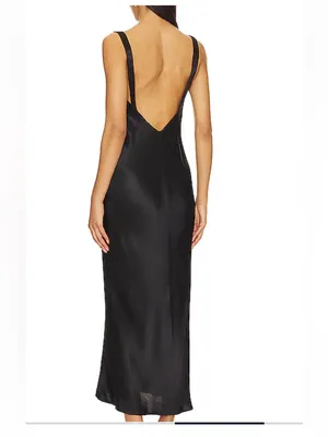 Sndys Gina Black Lace Trim Satin Maxi Dress Women’s‎ Sz L thumbnail 2