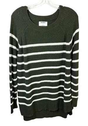 Old Navy XL Sweater Green Striped Crew‎ Raglan Academia Fall Knit Office 810 thumbnail 1