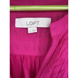 Loft Women’s Pink Y2K Pintucked Button Split Neck shell Large Blouse Sleeveless thumbnail 3