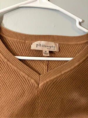 Philosophy Men's V-Neck‎ Sweater in Camel Brown thumbnail 2