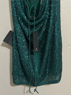 NEW Lulu’s Green Sequins Strappy Open Back Bodycon Mini Dress Womens Size Medium thumbnail 9